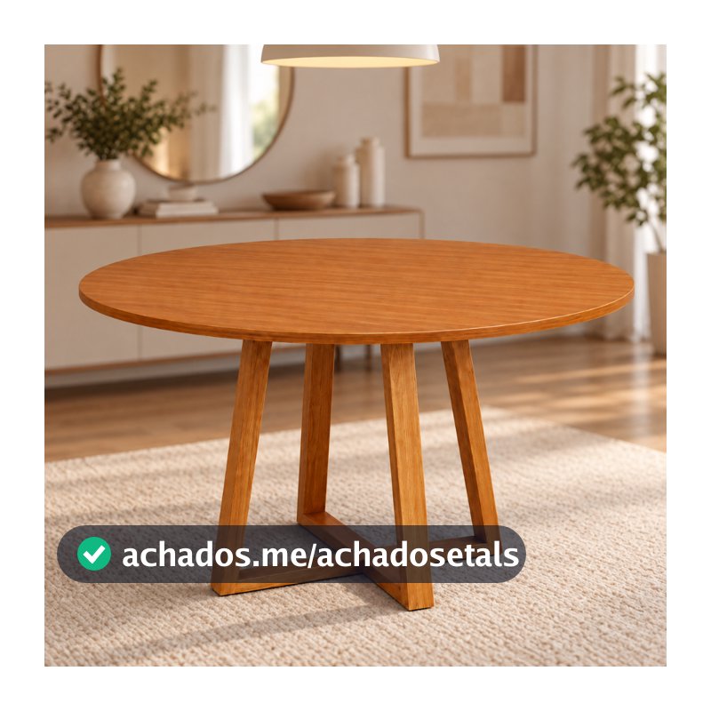 Mesa Redonda 100cm Canela com Tampo em MDF 18mm e Pés Madeira Maciça