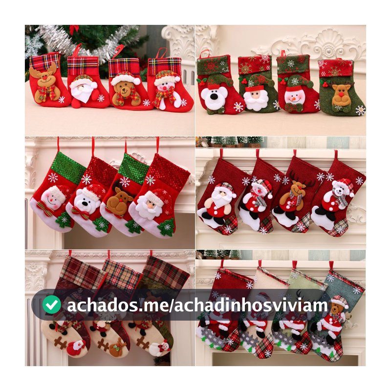KIT 4 Meias de Natal Decorativas Premium em Tricô – 3 Tamanhos, Diversas Estampas para Lareira, Sala e Árvore de Natal.