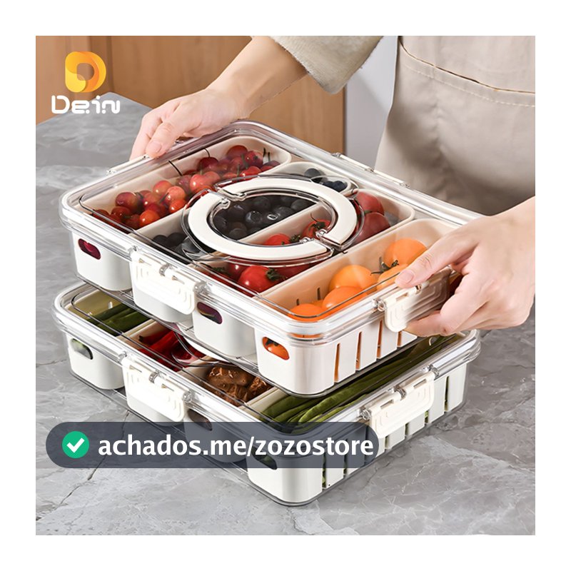 Caixa Organizadora de Alimentos Transparente Geladeira Empilhável Multiuso com Divisórias