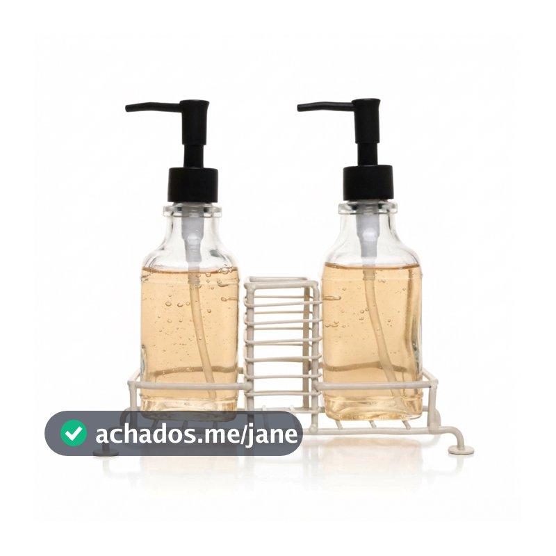 Porta Sabonete Líquido Duplo com Suporte para Esponja 280ml Preto Vidro Lyor Dispenser Pia Cozinha Banheiro e Lavanderia
