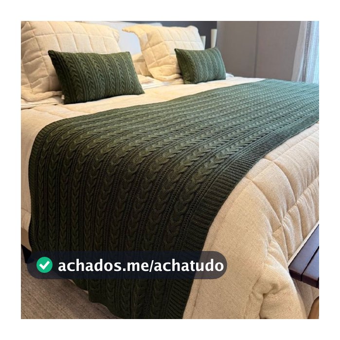 Kit Peseira Tricot Trançada + 2 Capas 30x50 Para Cama Casal Queen King Decoração Para Quarto Casa