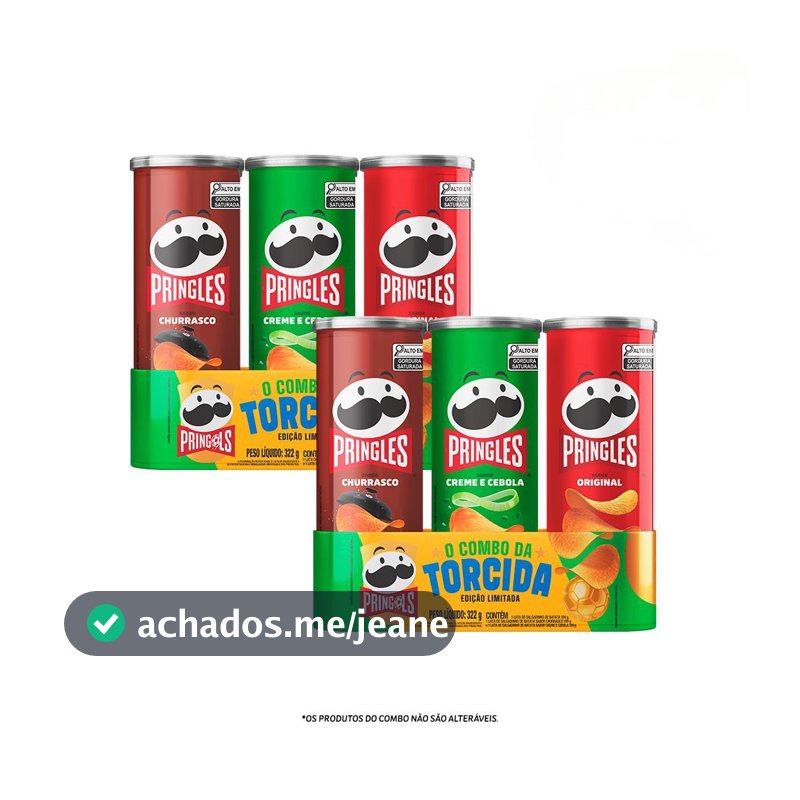 Combo Salgadinho Batata Frita Pringles Tripack Festa do Futebol 322g 2 uni