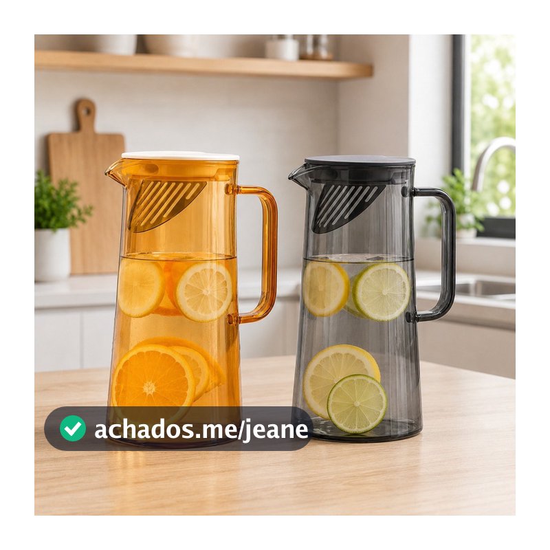 Jarra de Vidro Borossilicato 1,5L com Tampa Filtro Âmbar ou Fumê