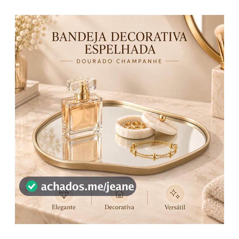 Bandeja Decorativa Espelhada Orgânica Dourada Champanhe Organizadora Penteadeira Cosméticos Maquiagem Perfumes Banheiro
