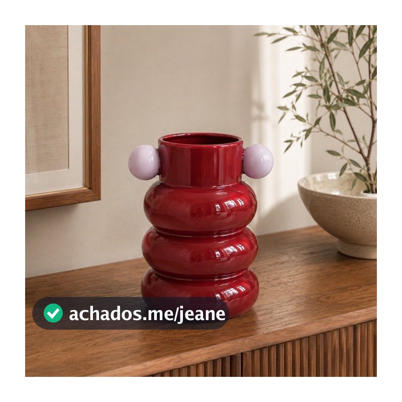 Vaso De Ceramica Loop Bordô Poá 25cm