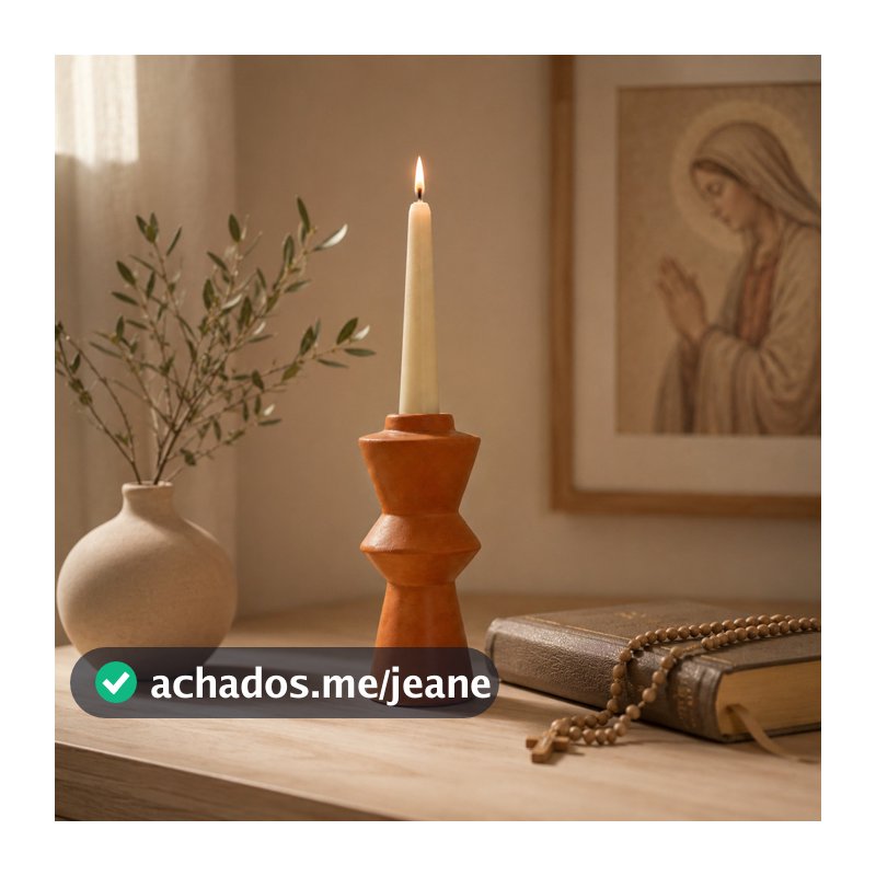 Castiçal Terracota 14,5cm Altar Oratório Espaço de Oração