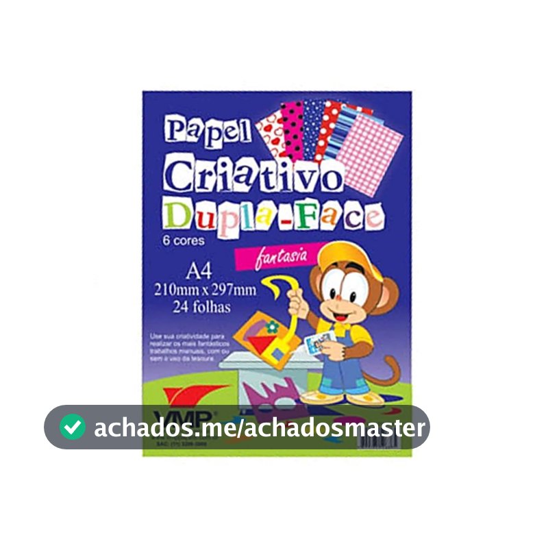 Bloco Estampado A4 24 Folhas 120g VMP Fantasia Dupla Face 6 Cores Papel Decorativo Artesanato
