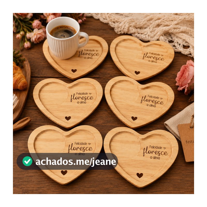 Conjunto 6 Pires Madeira Coração Mesa Posta Café Chá Sobremea Decoração Presente Criativo Artesanal