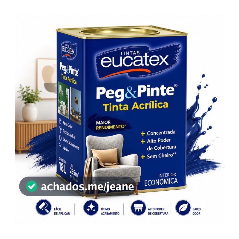 Tinta Econômica Eucatex Peg & Pinte Anti Mofo Sem Cheiro Interna Fosca 18L Cores Parede Casa Prédio