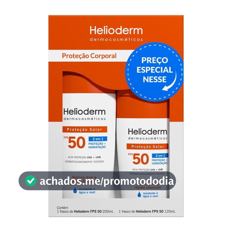 Kit Helioderm Protetor Solar Corporal FPS 50 2 unidades 200mL +120mL