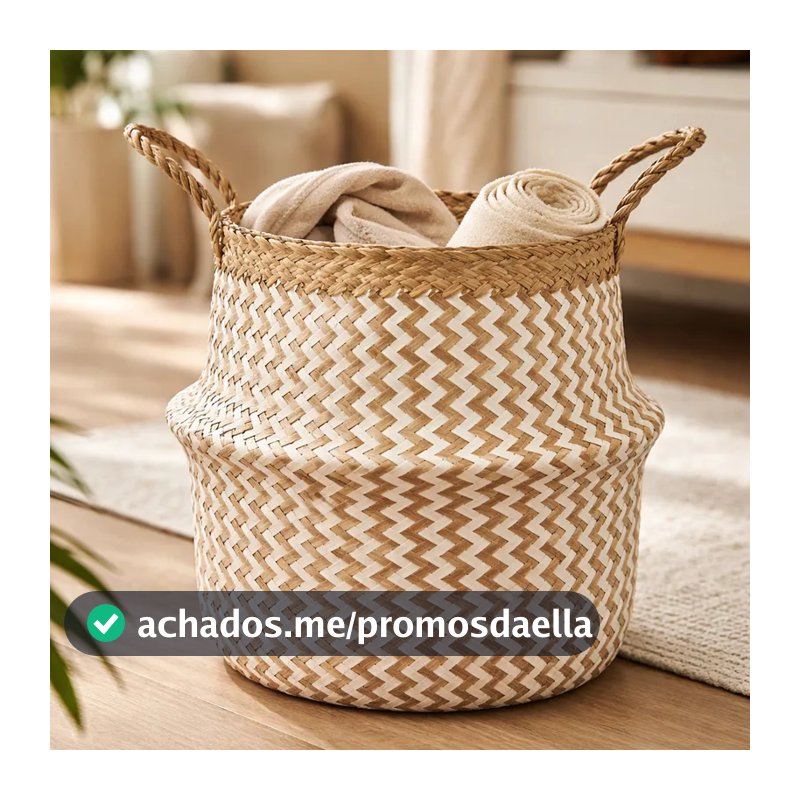 Cesto Decorativo Organizador Dobrável Multiuso Em Fibra Natural Seagrass Com Alças 33cm