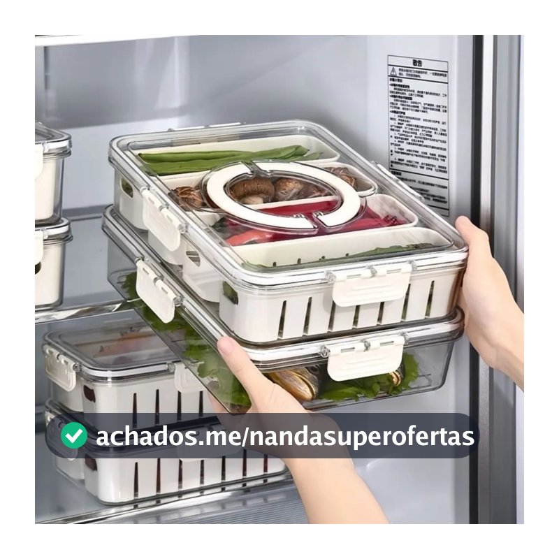 Organizador de Geladeira Caixa Multiuso para Temperos e Especiarias Divisórias Removíveis com Tampa
