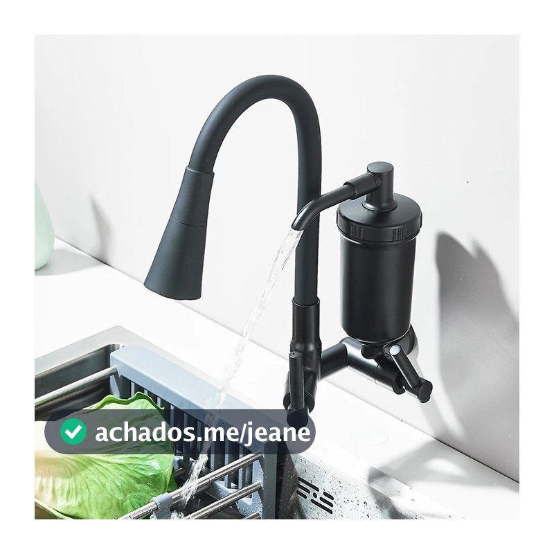 Torneira Filtro Parede Cozinha Gourmet Flexível Abs 1/4 Volta Preta Luxo