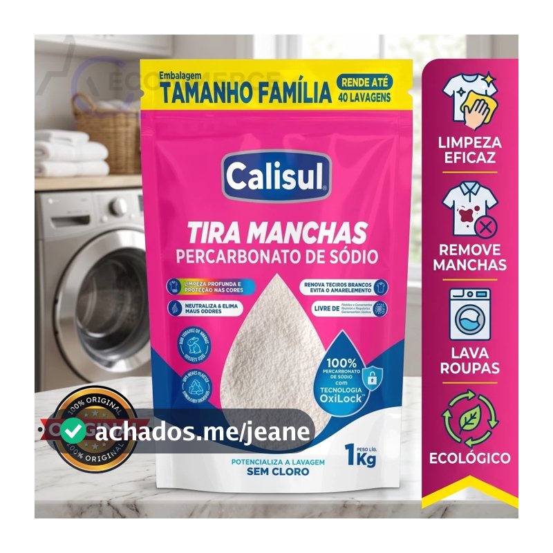 Percarbonato De Sódio Calisul 100% Puro Branqueador Tira Manchas Roupas Brancas e Coloridas Sem Cloro
