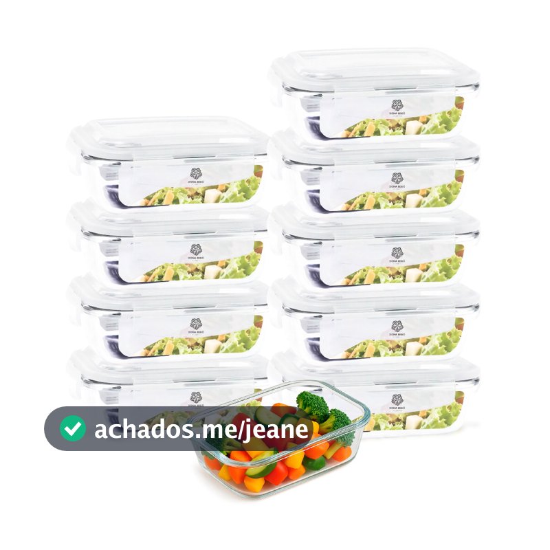 Kit 10 Potes Herméticos Porta Mantimentos 1040 ml  Pote de Vidro Com Tampa Pote de Mantimentos Para Cozinha