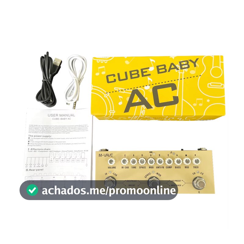 Pedal recarregável de múltiplos efeitos para violão acústico de madeira com interface de áudio para gravação e função