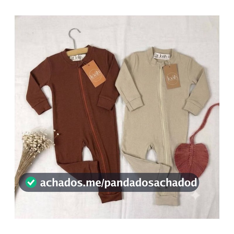 KIT 2 UNIDADES MACACÃO BEBE ALGODÃO CANELADO COM ZIPER MINIMALISTA NEUTRO MENINO  MENINA ENXOVAL