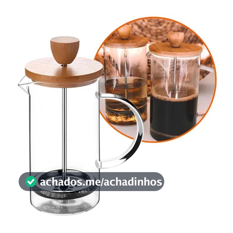 Cafeteira Prensa Francesa Vidro 350ml Com Tampa Bambu Café