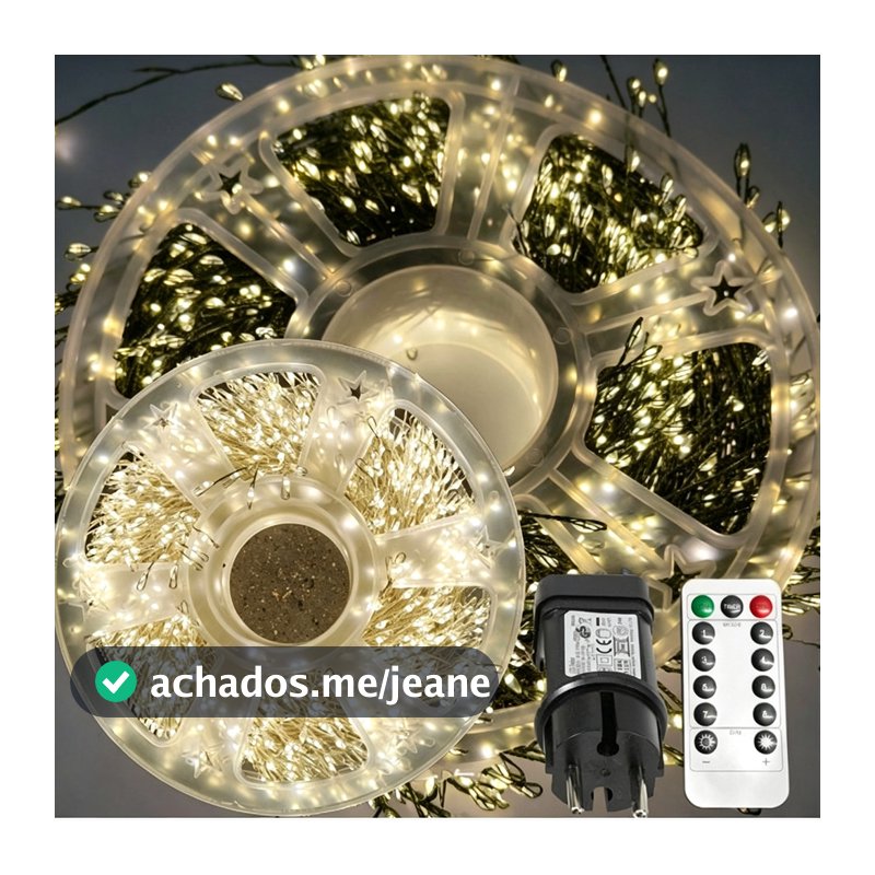 Luzes de Fogo de Artifício de Natal LED de 10 metros, Luzes de Fada com Fio Prateado e Alimentação por T
