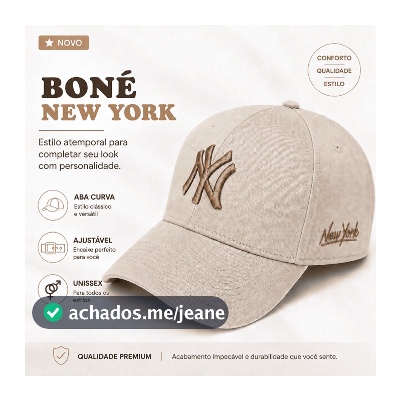 Boné NY New York Bordado Em Alto Relevo Aba Curva Ajustável Masculino Feminino Casual