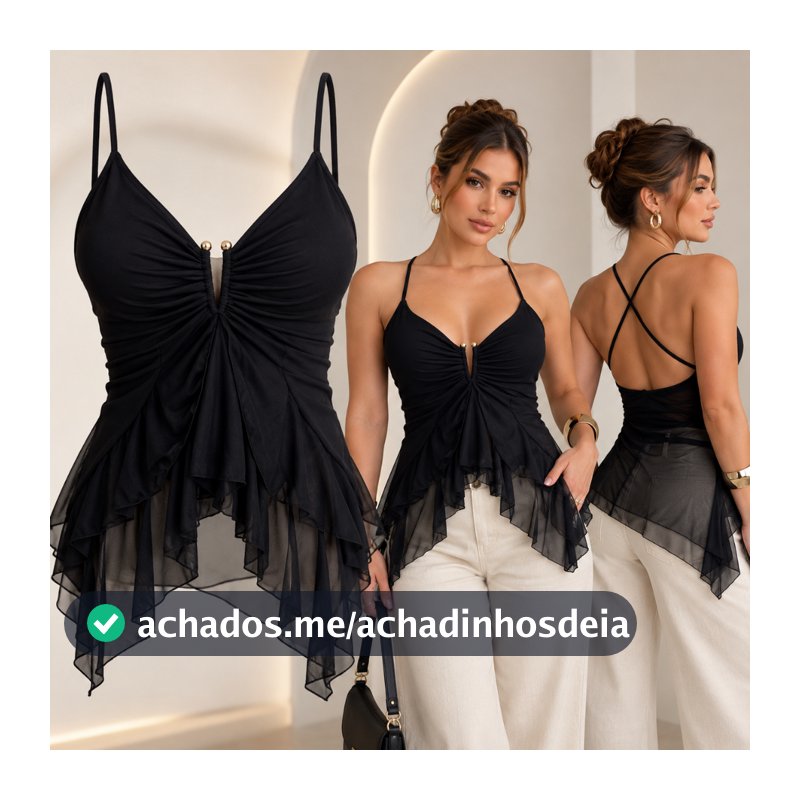 Blusinha Virginia Bata Tule Alcinha Camadas Com Bojo E Fivela Amarração Nas Costas Moda Feminina Verão