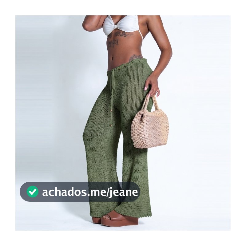 Calça Lisa Tricot Feminina Saida De Praia Croche Tendencia Moda Verão Blogueira Luxo Piscina Premium