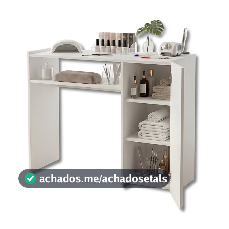 Mesa Bancada Para Manicure Pedicure Com Armário Profissional Completa Unhas Em Gel Salão De Beleza