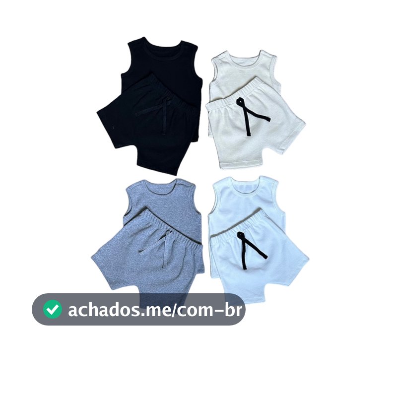 Kit 4 Peças Infantil Bebê Recém Nascido Ribana Canelada 2x1 Com 2 Shorts e 2 Regatinhas de Alta Qualidade Confortavél