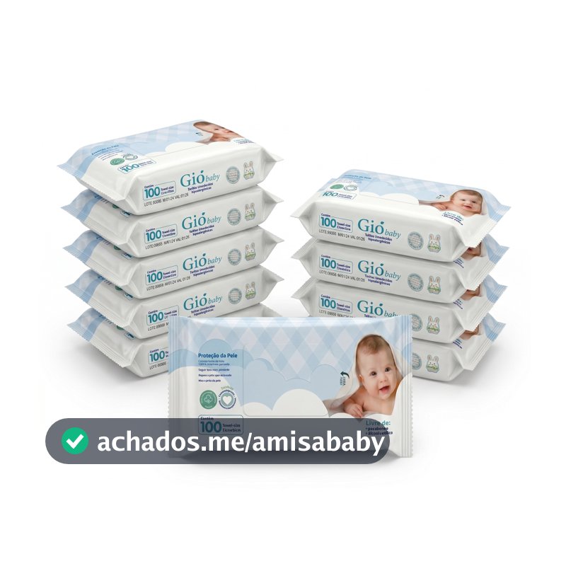 Kit 10 Toalhas Umedecidas Gio Baby 100 Folhas 98% Água Lenço umedecido bebê Vegano Hipoalergênico