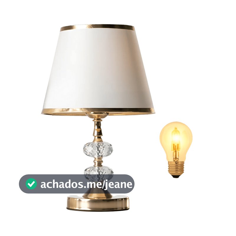 Abajur Dourado com Cúpula Branca, Sensor Touch 3 Toques e Lâmpada Halógena Dimerizável 34cm