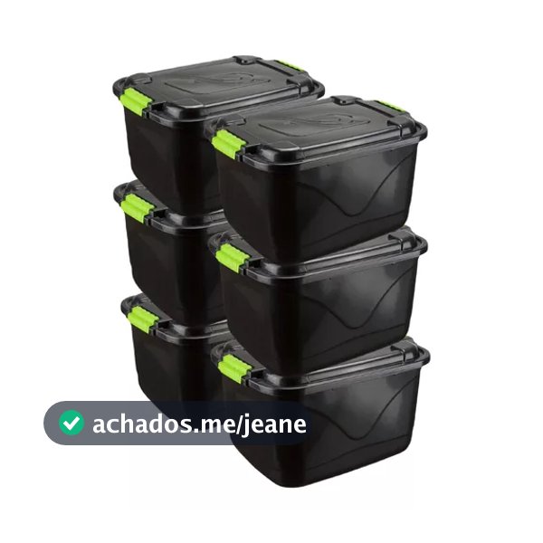 Kit 6 Caixas Organizadoras C/ Tampa e Trava 30 Litros Preta