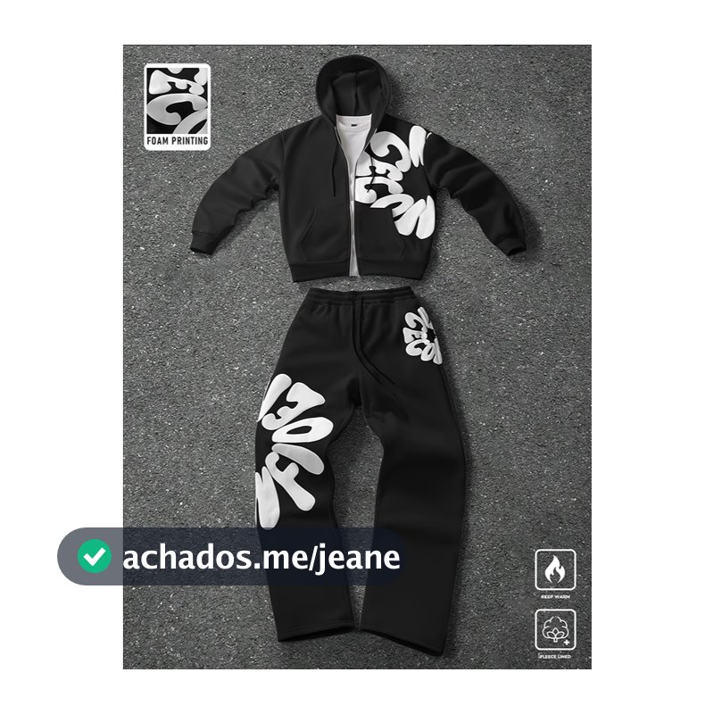 Conjunto De Moletom Casual Com Capuz Da Moda – Solto , Lavável À Máquina Primavera/Outono Streetwear , Estilo De Rua Mod