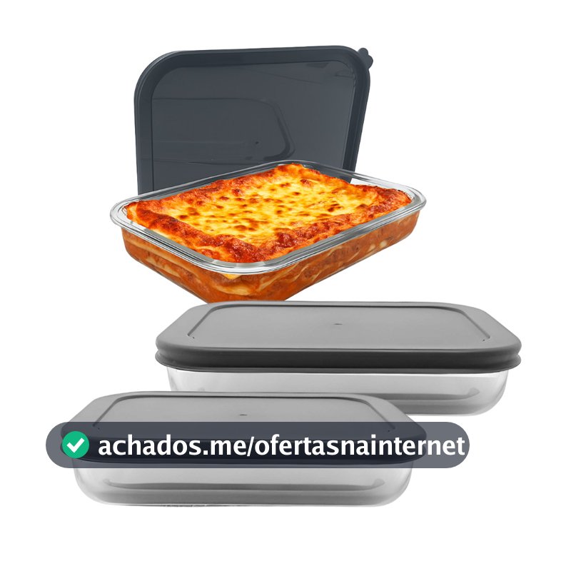 Kit 2 Travessas Assadeira 2,2L Lasanheira de Vidro Com Tampa Forno Microondas