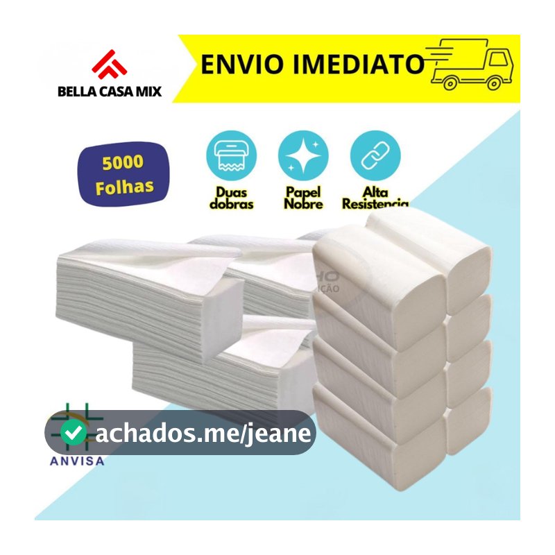 Papel Toalha Interfolhado 1.000 folhas Para Secar As Maos 20cm x 20cm Branco Banheiro