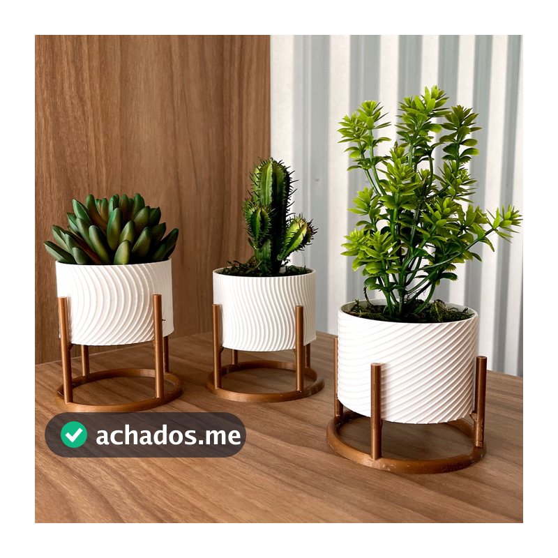 Trio de Vasos Cachepot com Suporte Para Cactos ou Suculentas