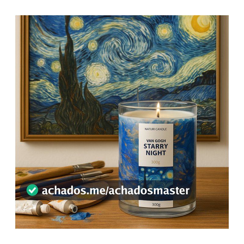 Vela Aromática Artesanal de Luxo 300g – Noite Estrelada Van Gogh | Naturi Candle