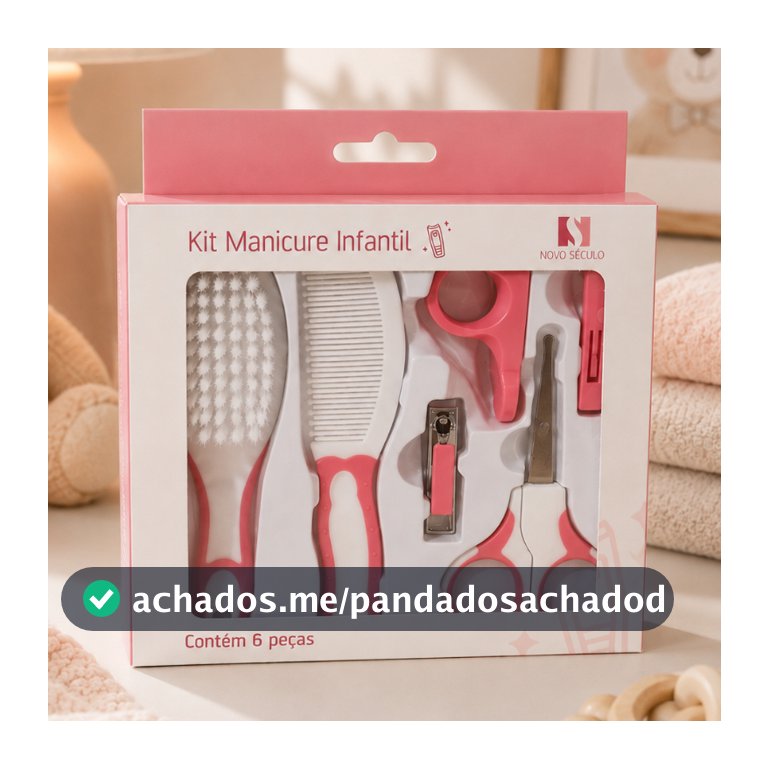 Kit Higiene Infantil Rosa Para Bebe Com Tesoura Escova e Pente