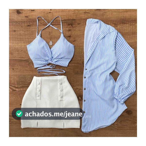 Conjunto Feminino Listrado Camisa Alongada + Cropped Amarração Verão Elegante Moda 2026