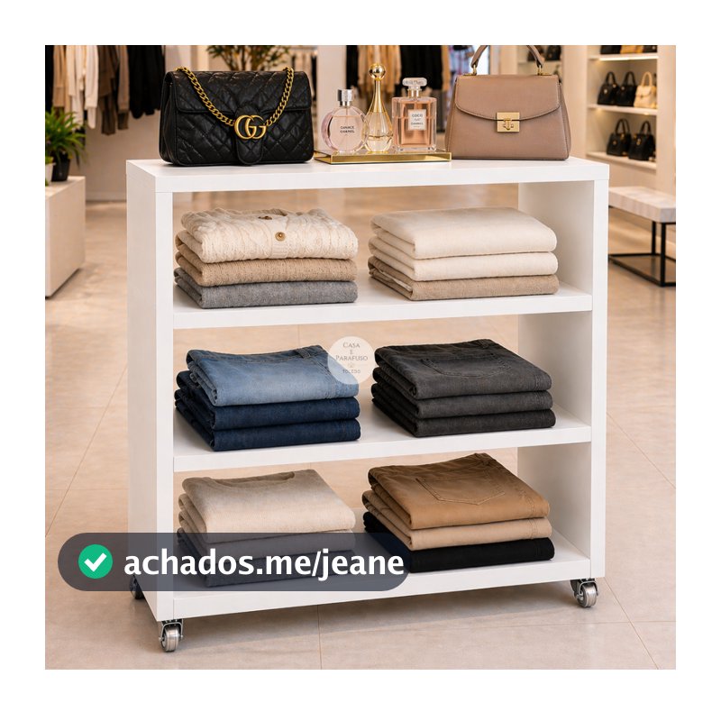 Estante Organizadora com Rodas 3 Prateleiras – Expositor Moderno para Roupas e Acessórios 86