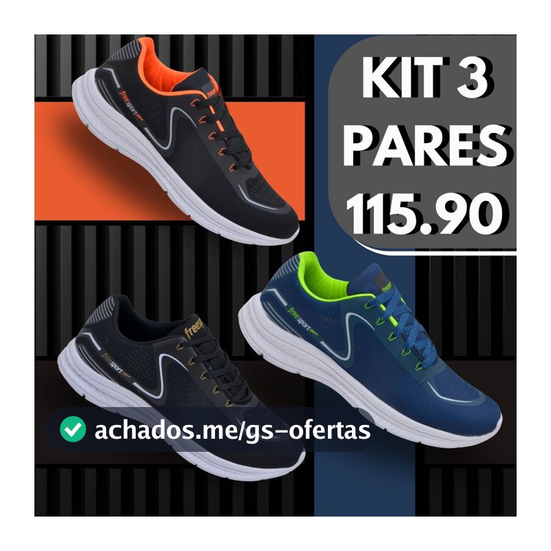 KIT 3 Pares Tênis Masculino Esportivos para Academia