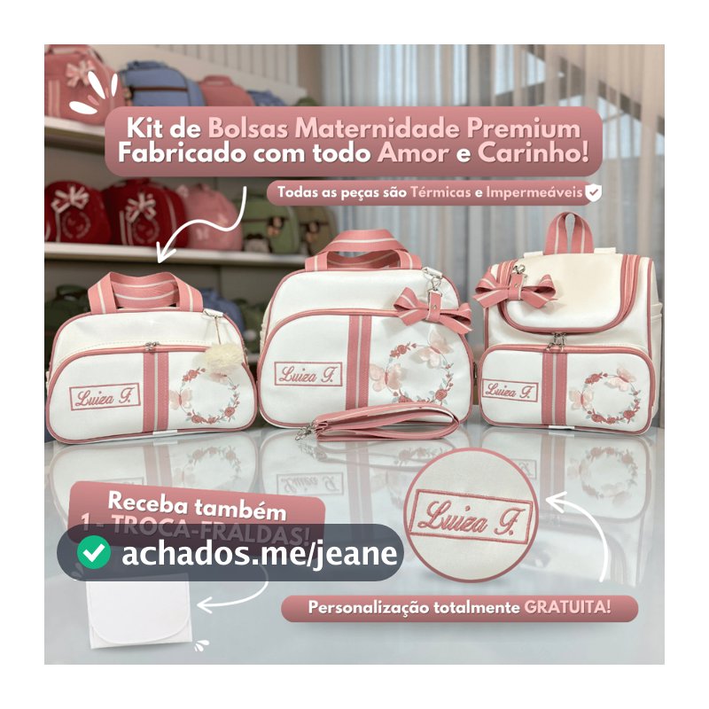 Kit Bolsa Maternidade Menina 5 Peças Bolsa Bebê Mochila Trocador Borboleta 3D Luxo