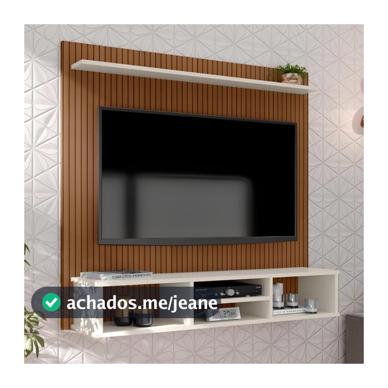 Painel Ripado para TV até 50 Polegadas com Nicho e Prateleira Suspensa para Quarto Sala Home