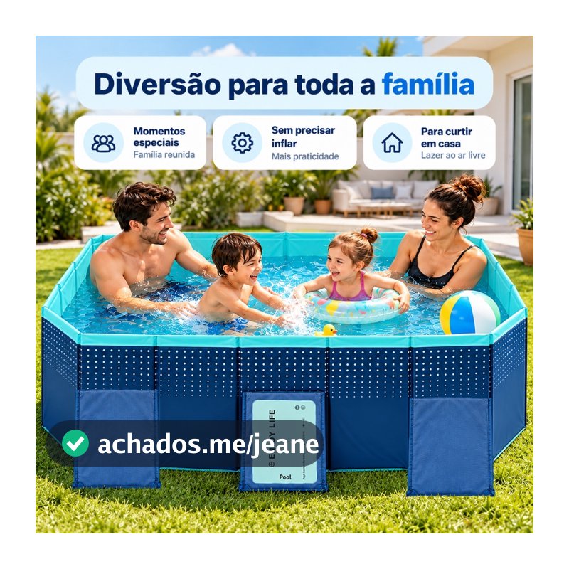 Piscina Dobrável Sanfonada Portátil, Fácil de Montar, Reforçada em PVC, para Crianças e Família, Quintal e Verão