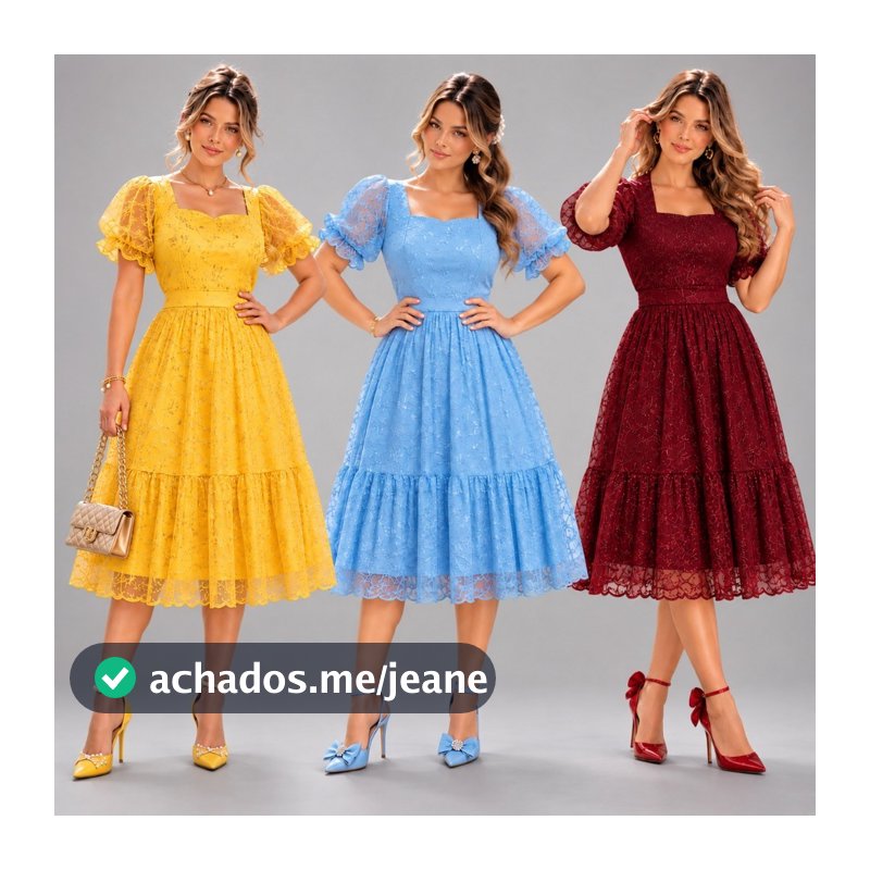 Vestido Mídi Tule Bordado Forro Helanca Light com Ziper Invisivel nas Costas Manga Curta Evangelico