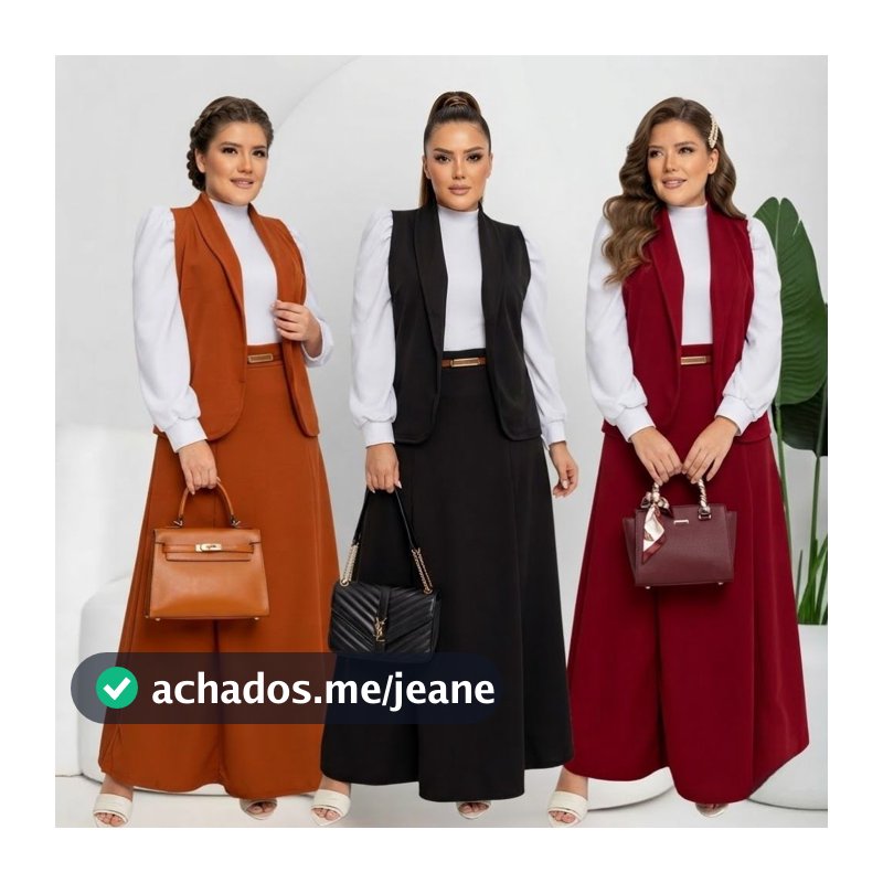 Conjunto 4 Peças Blazer Social  Blusa Feminina Manga Longa Saia Longa Cinto Plus Size Congresso