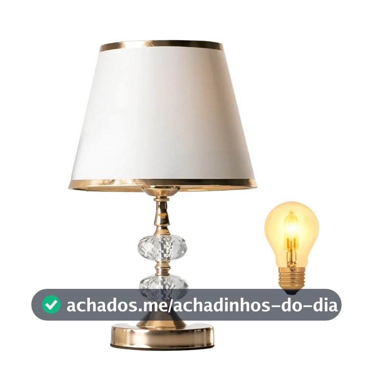 Abajur Dourado com Cúpula Branca, Sensor Touch 3 Toques e Lâmpada Halógena Dimerizável 34cm