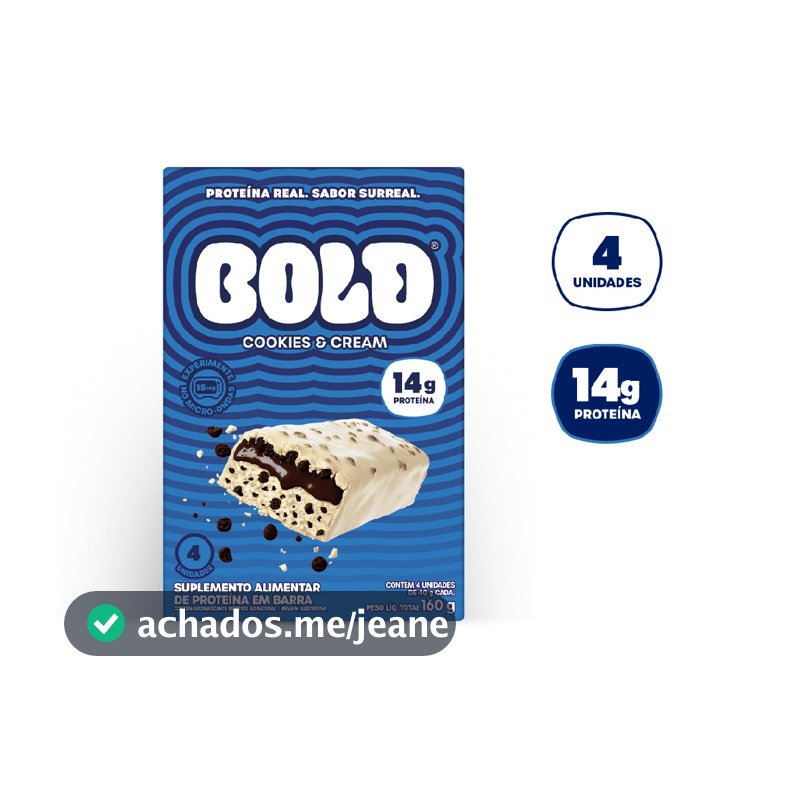 Bold Barra de Proteína Cookies & Cream 14g Kit com 4 Unidades