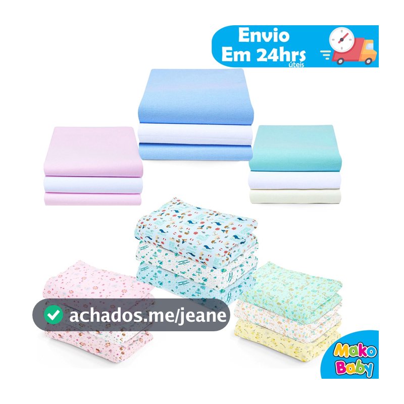 Kit 3 Cueiro Bebê Flanelado Estampado e Liso 100% algodão