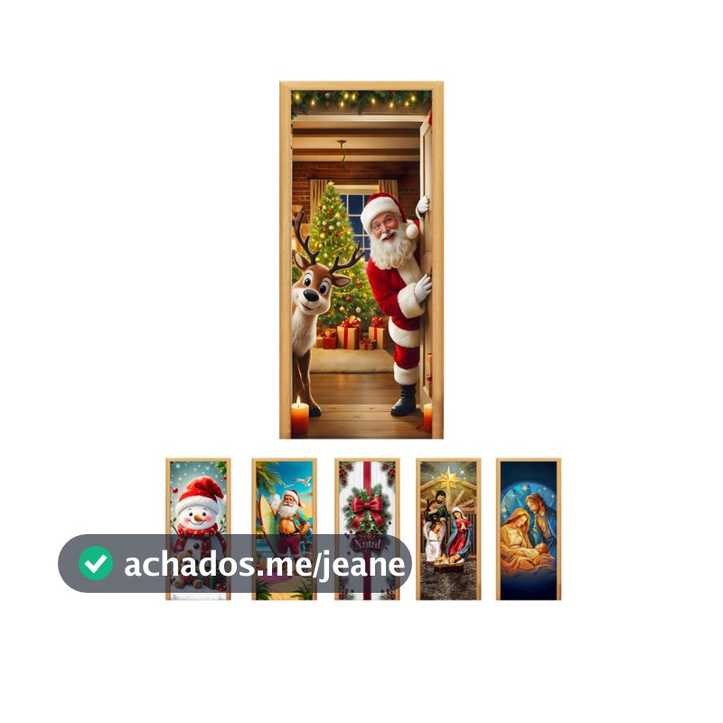 Capa de Porta Decorativa Tecido Premium Efeito Sublimado Realista Natal 0,85x2,10m