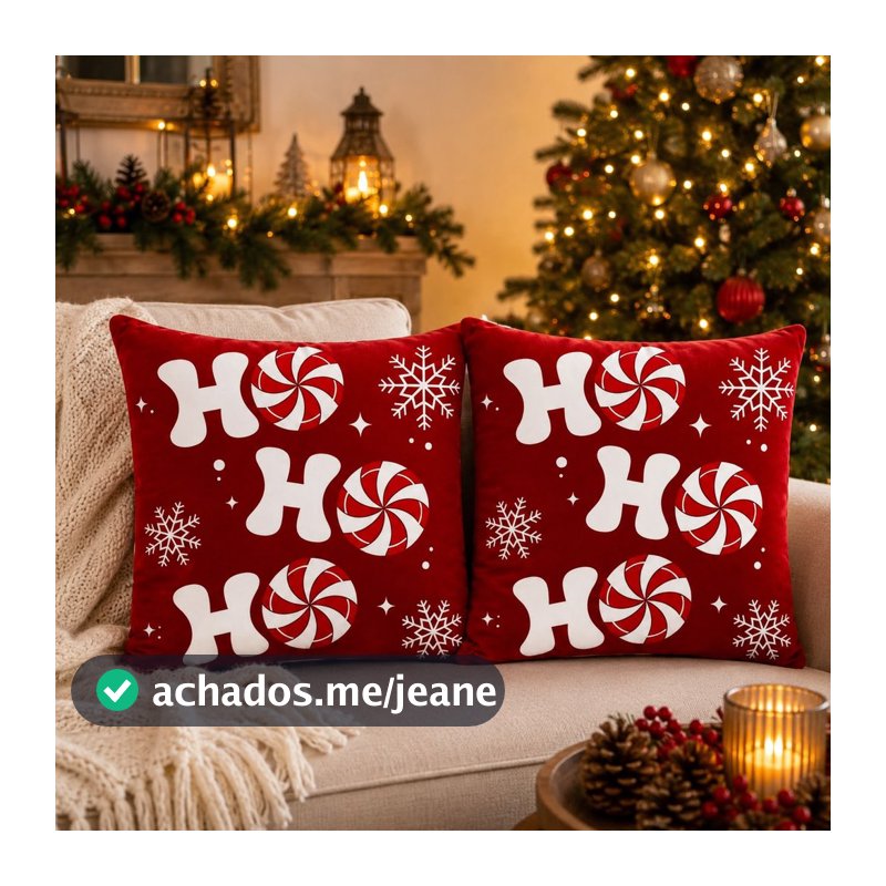 Kit 2 Capas de Almofada Natalina Ho Ho Ho Vermelha 44x44cm 27020 – Vencedor